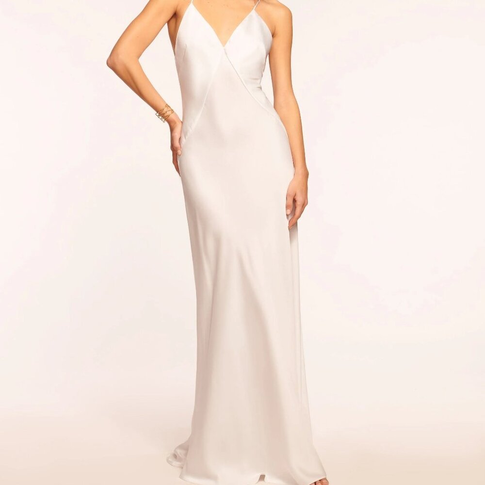 NWT Ramy Brook Caspe V-Neck Gown Ivory Size 4